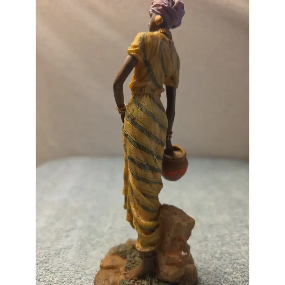 Vintage Ebony Treasures African American Woman Figurine Yellow Dress Water Pot